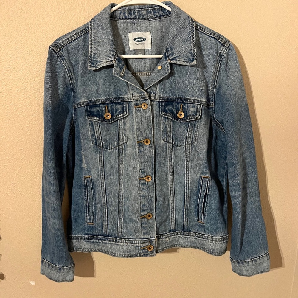 Old Navy Distressed Blue Jean Jacket Classic Denim Style Size Large